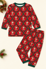 Load image into Gallery viewer, Santa lattice red pajama set flat lay on cream